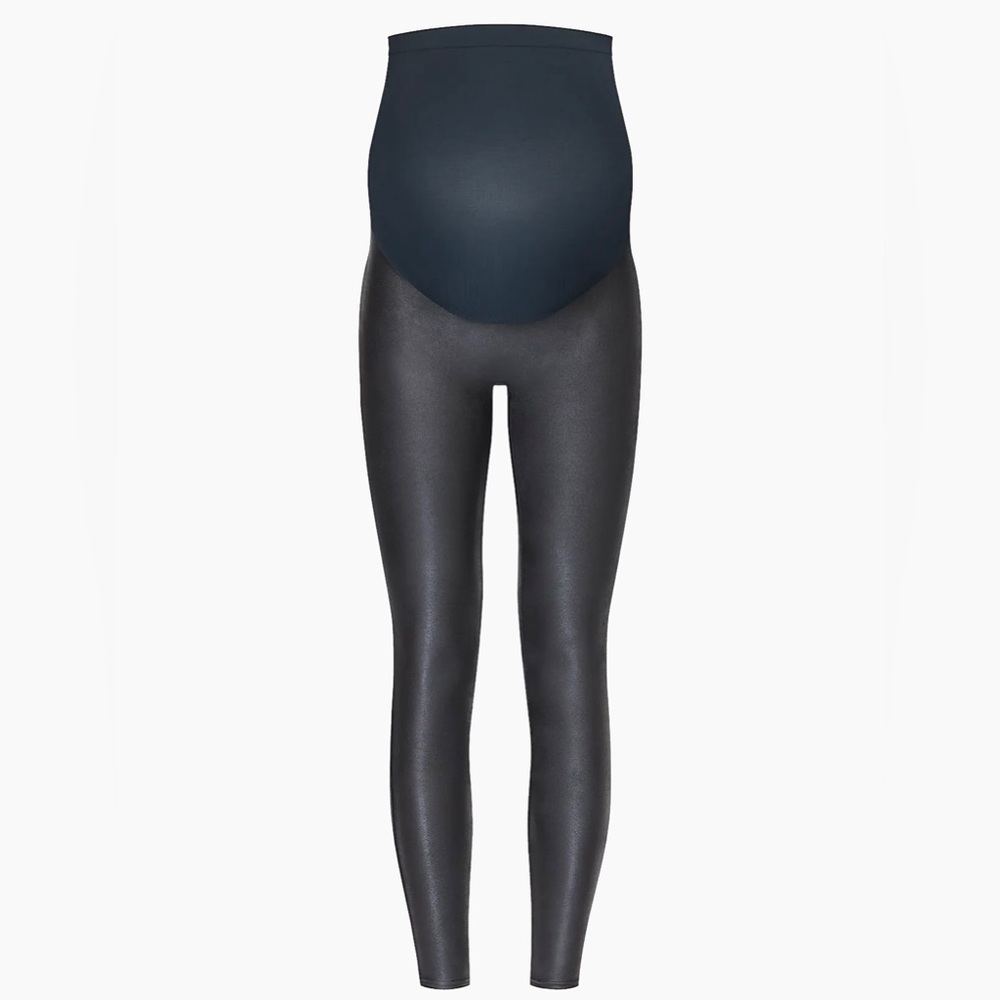 NWT SPANX Mama Faux Leather Leggings in Very Black Maternity Leggings XS - Picture 3 of 7